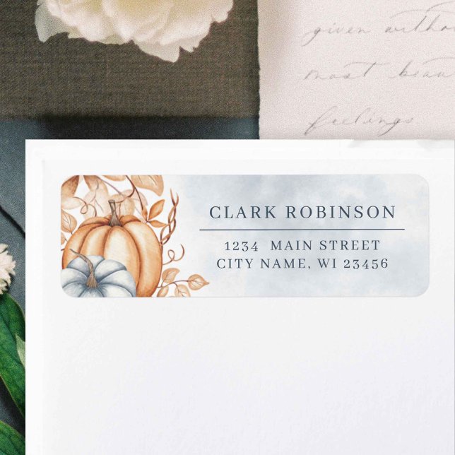 Étiquette Citrouille d'automne Orange Grey Adresse de retour (Créateur téléchargé)