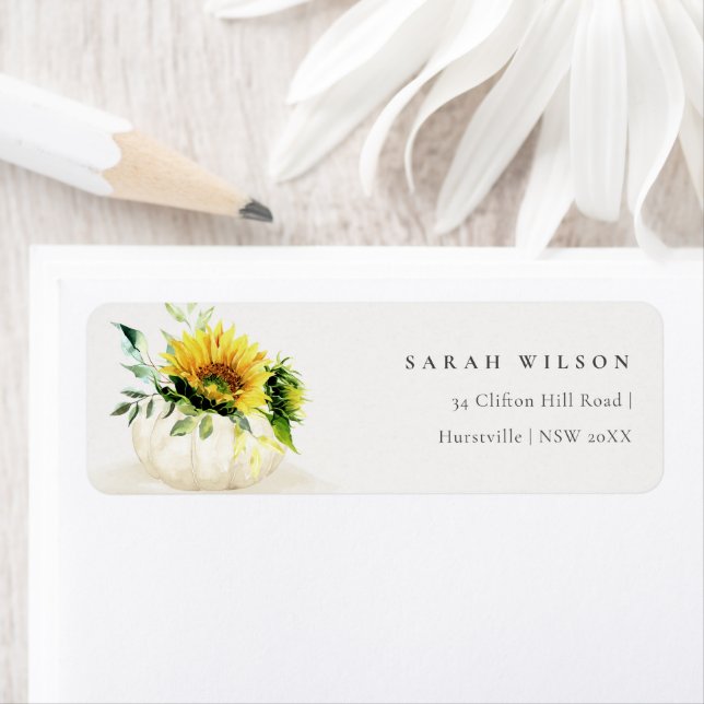 Étiquette Citrouille de tournesol rustique Floral Aquarelle  (En situation)