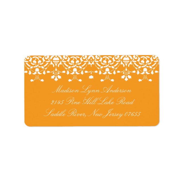Étiquette Citrouille Orange Damask Lace Adresse de retour La (Devant)