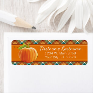 Étiquette Citrouille personnalisé Orange Autumn Plaid Carrés