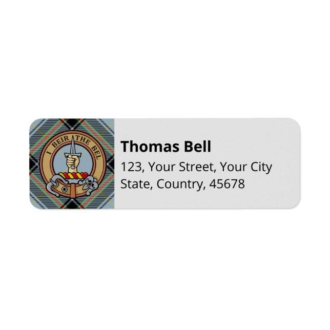 Étiquette Clan Bell Crest sur Tartan (Devant)