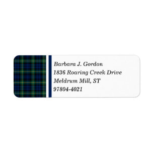 Étiquette Clan Gordon Tartan bleu et vert écossais plaid