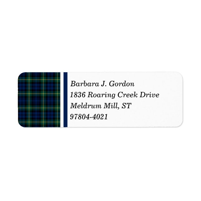 Étiquette Clan Gordon Tartan bleu et vert écossais plaid (Devant)