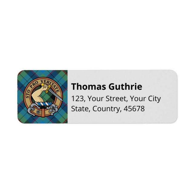 Étiquette Clan Guthrie Crest sur Tartan (Devant)