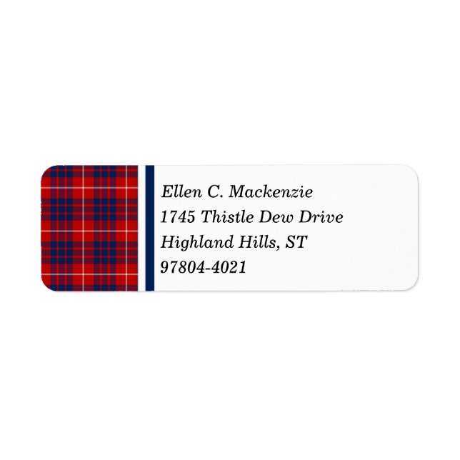 Étiquette Clan Hamilton Red et Royal Blue Scottish Tartan (Devant)