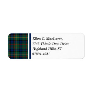 Étiquette Clan MacLaren Blue et Green Scottish Tartan