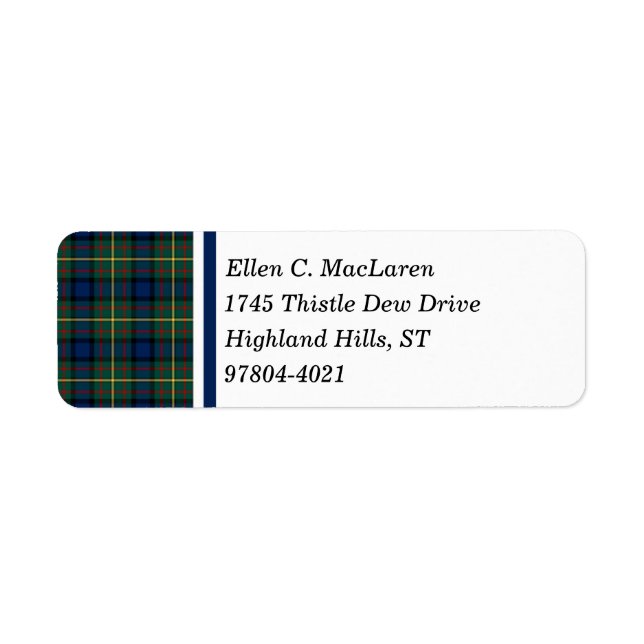 Étiquette Clan MacLaren Blue et Green Scottish Tartan (Devant)