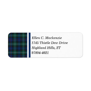 Étiquette Clan tartan écossais bleu-foncé et vert du