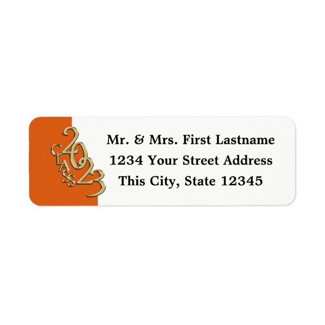 Étiquette Classe de 2023 Orange and Gold Graduation (Devant)