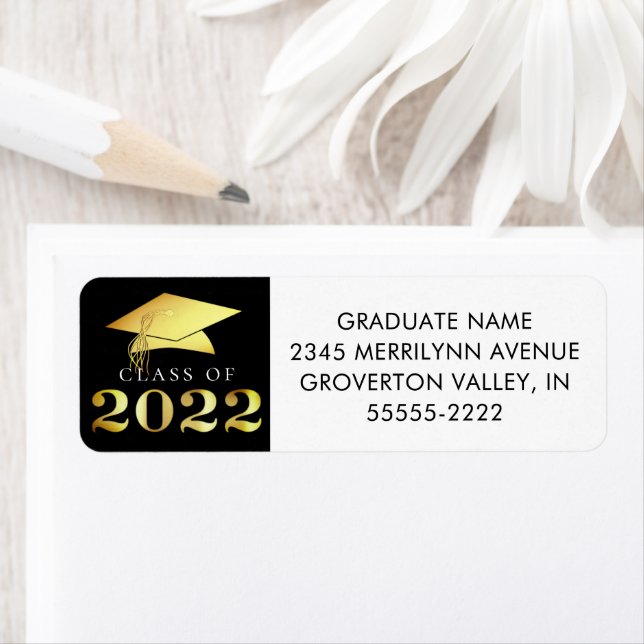 Étiquette Classe de Graduation de 2022 Elegant Black Gold (En situation)