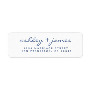 Étiquette Classic Blue Script Élégant Mariage Adresse de ret