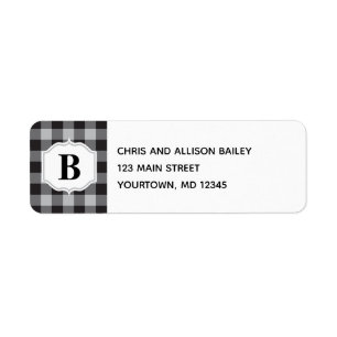 Étiquette Classic Buffalo Plaid Check Black Grey Monogramme