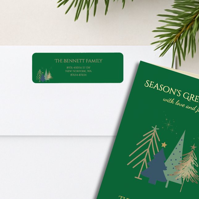 Étiquette Classic Christmas Tree Seasons Greetings Gold Foil (Créateur téléchargé)