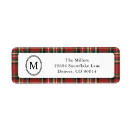 Étiquette Classic Monogram Red Plaid Christmas Address