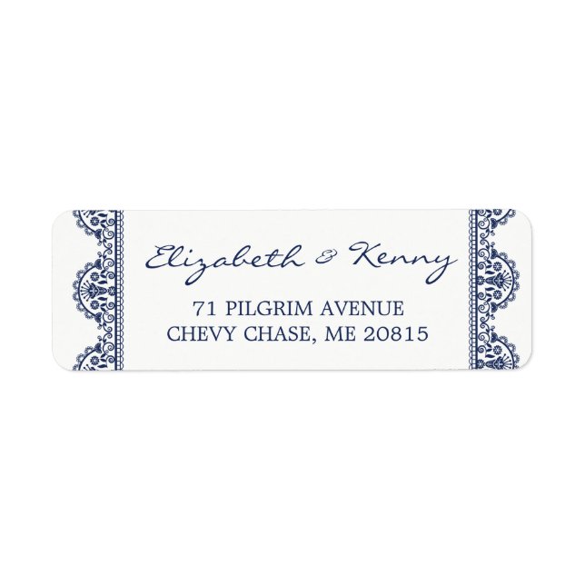 Étiquette Classic Navy Blue Lace Adresse de retour Label (Devant)