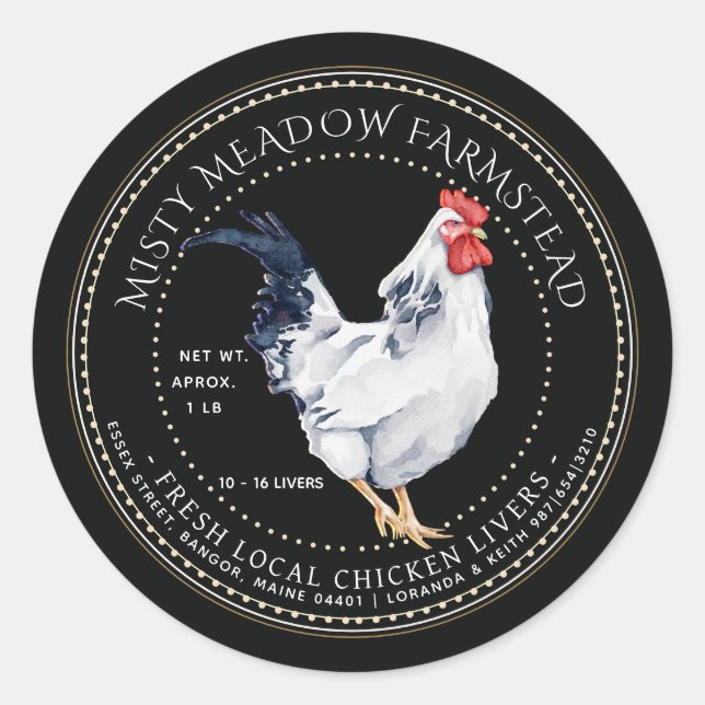 Étiquette classique du foie de poulet Rooster Farm (Devant)