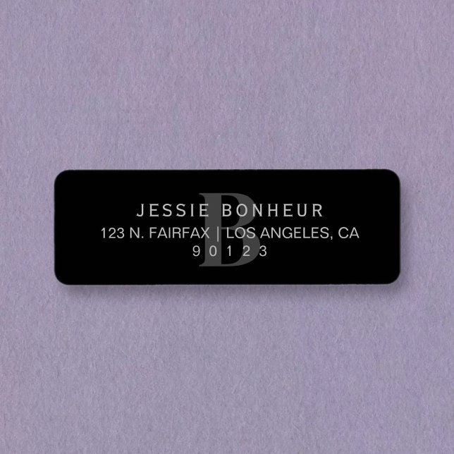 Étiquette Classy Black & Light Dark Grey Adresse de retour (Créateur téléchargé)