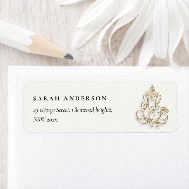 Étiquette Classy Minimal Gold Ganesh Adresse indienne (En situation)
