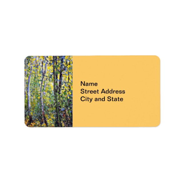 Étiquette Claude Monet art : Wood Lane, peinture de Monet (Devant)