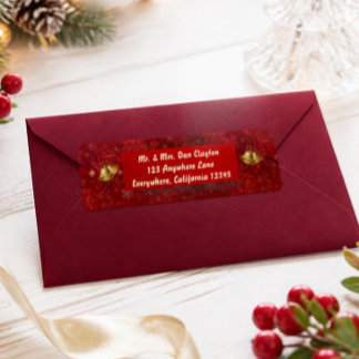 Étiquette Cloche de Noël Rouge et Or Élégante