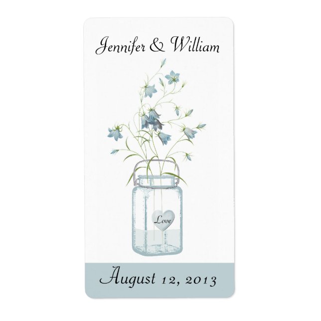 Étiquette Cloches bleues dans un Mason Jar Mariage Mini Étiq (Devant)