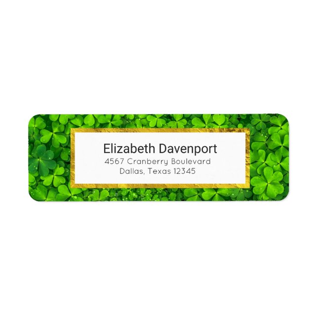Étiquette Clovers vert feuillu avec gouttelettes d'eau (Devant)