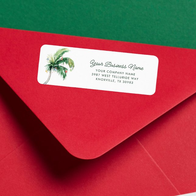Étiquette Coastal Business Noël Adresse de retour (Palm Tree Business Christmas Return Address Label)