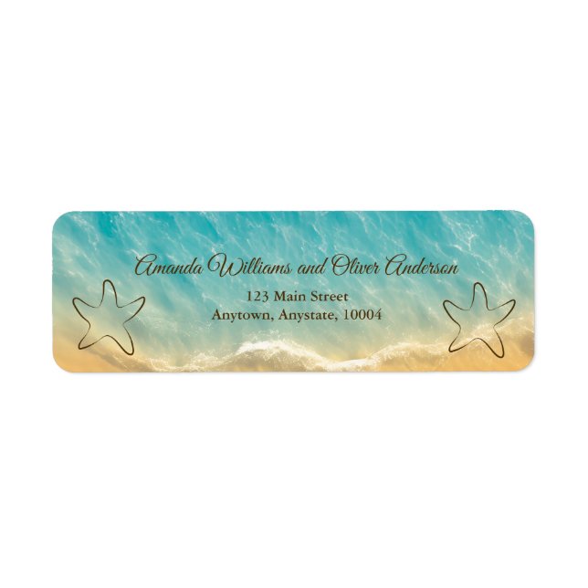 Étiquette Coastal Chic Golden Sand Turquoise Mariage d'eau (Devant)
