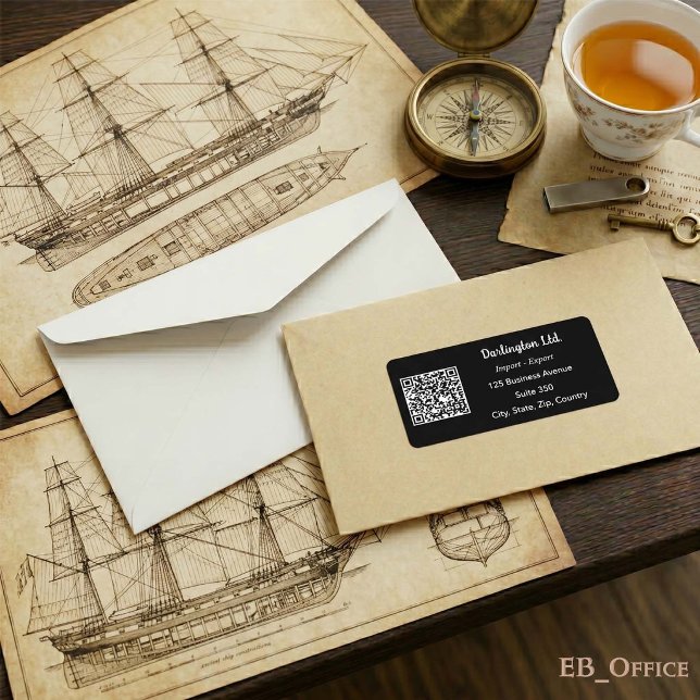 Étiquette Code QR d'adresse d'affaires de script blanc sur f (Minimalist QR Code Labels: 
2.375” L x 1.25” W
•	18 labels per sheet
•	Sheet: 8.5” L x 11” W
)