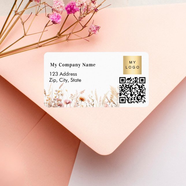 Étiquette Code QR fleur sauvage logo commercial adresse de r (Créateur téléchargé)