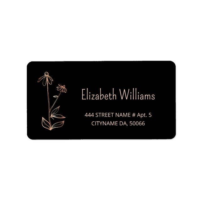 Étiquette Code QR | Minimaliste noir cuivre Fleur sauvage (Devant)