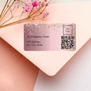 Étiquette Code QR rose pâle logo de l'entreprise adresse de