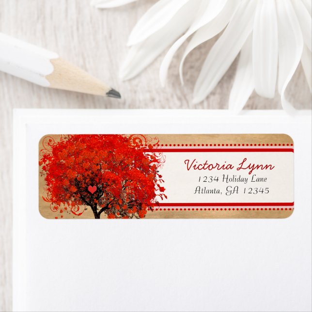 Étiquette Coeur blanc mignon Pointé Arbre rouge Pointe rose (En situation)