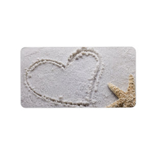 Étiquette Coeur dessiné en sable au modèle d'étoiles de mer