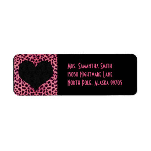 Étiquette Coeur rose de noir d'impression de guépard -