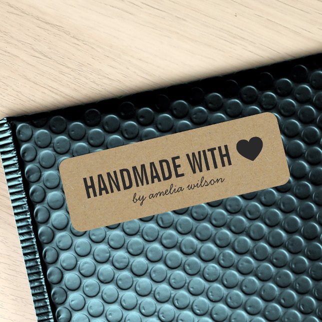 Étiquette Coeur rustique Bold fait main avec amour Faux Kraf (Créateur téléchargé)