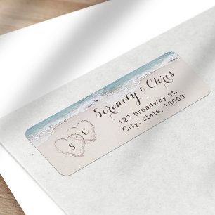 Étiquette Coeurs dans la plage de sable adresse de retour