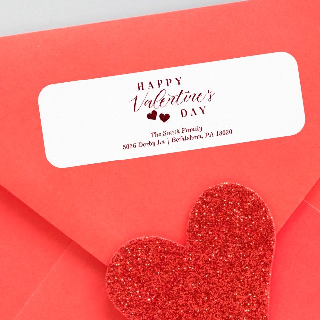 Étiquette Coeurs Heureuses Saintes-Valentin Parties scintill (Red Glitter Effect Happy Valentine's Day Hearts Label.)
