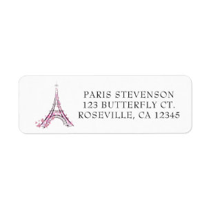 Étiquette Cœurs roses et papillons Paris Tour Eiffel