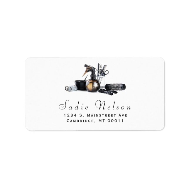 Étiquette Coiffeuse Salon Outils Beauté Business (Devant)