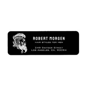 Étiquette Coiffure blanche pour hommes logo sur Black