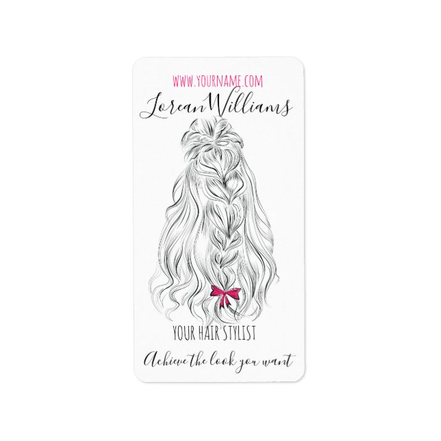 Étiquette Coiffure moderne Noir Blanc Vave Cheveux Rose Bow (Devant)