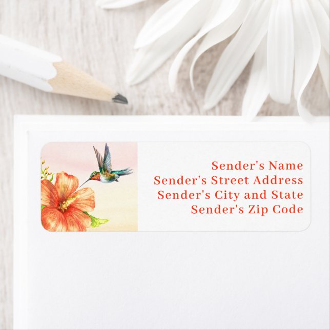 Étiquette Colibri et fleur d'Hibiscus (En situation)