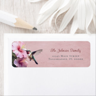Étiquette Colibri et Hibiscus | Adresse Mariage rose