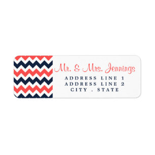 Étiquette Collection Mariage moderne Chevron Marine & Coral