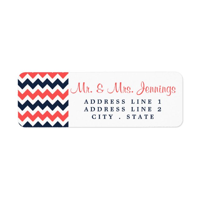 Étiquette Collection Mariage moderne Chevron Marine & Coral (Devant)