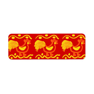 Étiquette Coloré Rouge Jaune Orange Coq Chicken Design