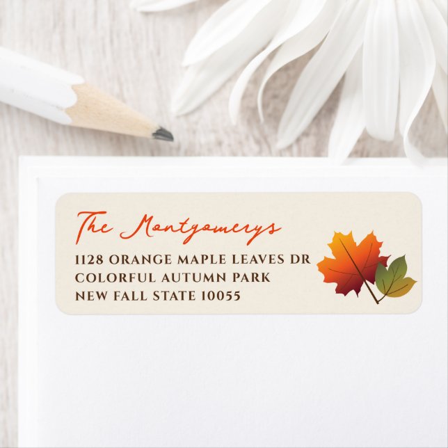 Étiquette Colorée Feuilles Automne Thanksgiving Adresse de r (En situation)