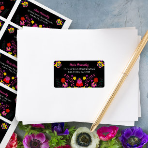 Étiquette Colorée Fleurs de Fiesta Mexicaine Adresse noire