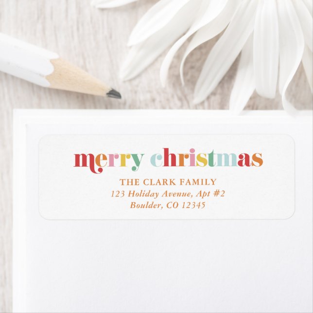 Étiquette Colorful Gras Lettres "Joyeux Noël" (En situation)